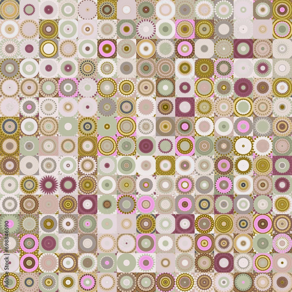 Aufkleber Pastel colored circular mandala shapes multi patterned and textured background.