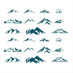 mountain silhouette , set of blue rocky mountain silhouette. bundle vector. - obrazy, fototapety, plakaty