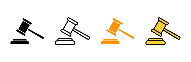 Gavel icon set vector. judge gavel sign and symbol. law icon. auction hammer - obrazy, fototapety, plakaty