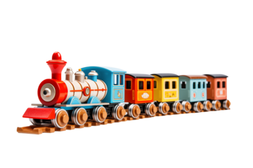 Colorful Vintage Toy Train Set Isolated | Isolated on Transparent & White Background | PNG File with Transparency