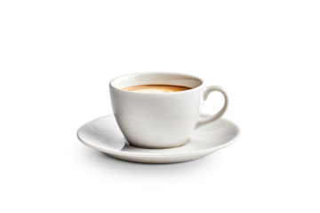 Classic White Cup of Coffee on Saucer | Isolated on Transparent & White Background | PNG File with Transparency
