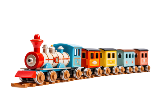 Colorful Vintage Toy Train Set Isolated | Isolated on Transparent & White Background | PNG File with Transparency