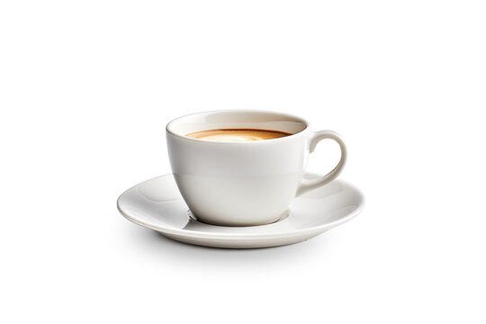 Classic White Cup of Coffee on Saucer | Isolated on Transparent & White Background | PNG File with Transparency