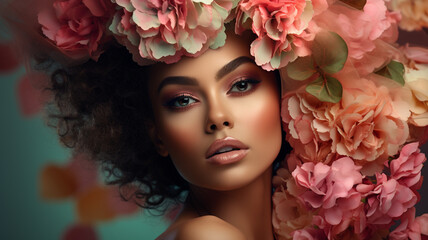 Beautiful South American woman wearing a coronet, close-up. grooming. cosmetics photo, beauty industry advertising photo.
