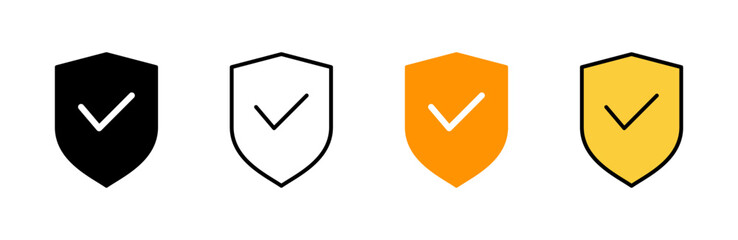 Shield check mark icon set vector. Protection approve sign. Insurance icon