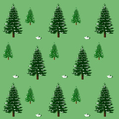 Christmas Tree Vector Illustration on Green Wallpaper Background