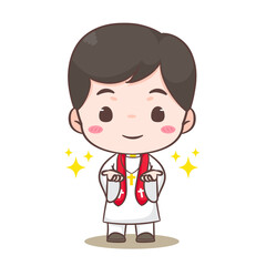 Cute priest or pastor cartoon character illustration. Christian and catholic religion concept design. Profession illustration. Adorable chibi style vector