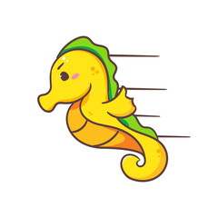 Cute seahorse fast swimming cartoon character. Kawaii adorable animal concept design. Isolated white background. Hand drawn vector illustration.