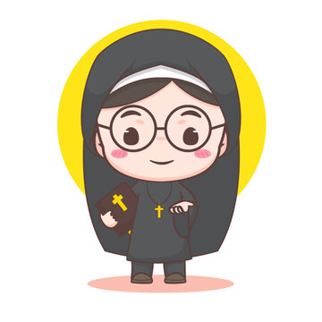 recommend clip art: Cute nun cartoon character. Christian and catholic religion concept design. Profession illustration. Adorable chibi style vector