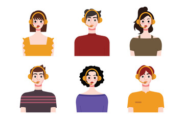 Set of young people with different hairstyles. Flat style vector illustration.