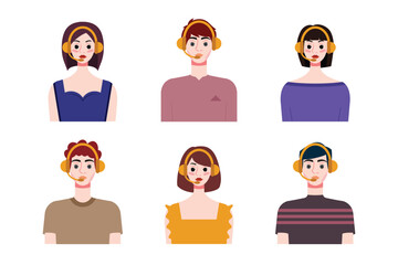 Set of young people with different hairstyles. Flat style vector illustration.