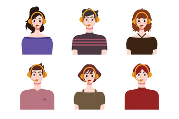 Set of young people with different hairstyles. Flat style vector illustration.