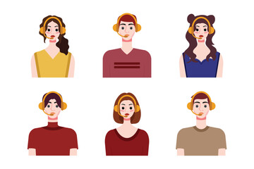 Set of young people with different hairstyles. Flat style vector illustration.