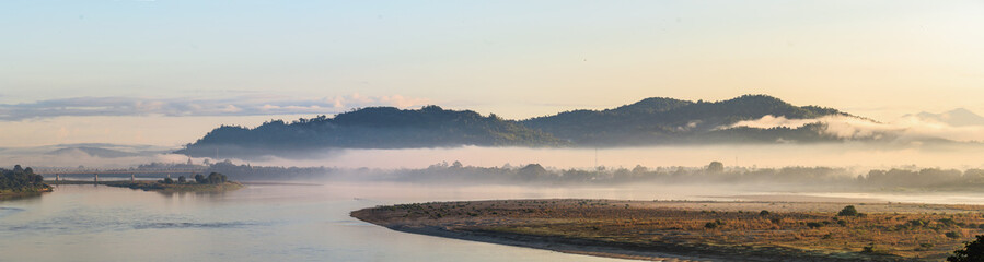 Morning Haze over the Irrawaddy River and Bala Min Htin Bridge, Myitkyina, Myanmar