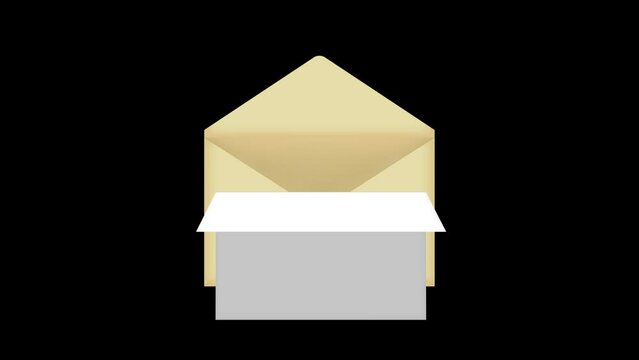 4K animation of opening an envelope and opening the paper inside ( mov ,background transparent )