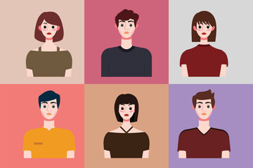 Set of avatars of young people in flat style. Vector illustration