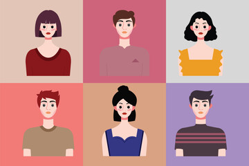 Set of avatars of young people in flat style. Vector illustration