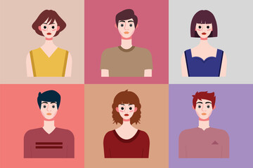 Set of avatars of young people in flat style. Vector illustration