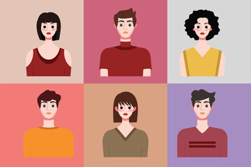 Set of avatars of young people in flat style. Vector illustration
