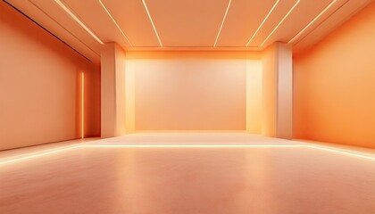 Empty orange room with neon light space for design.