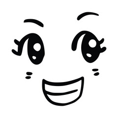 Kawaii's cute face. Manga-style eyes and mouth. Funny cartoon Japanese emoticon in different expressions, mega Big Set. Expression anime character and emoticon face illustration. Background. Print.