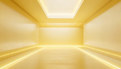 Empty room with yellow pastel wall with yellow neon light.