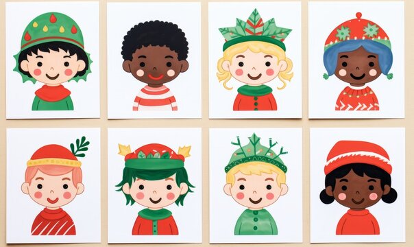 Christmas Card Designs, Christmas Card Game, Xmas Costumes, Elves, Cute Retro Portraits, Cartoon Style Vintage Pictures, Decorations, Patterns, Icons, Graphic Elements, Avatars, Simple Illustrations
