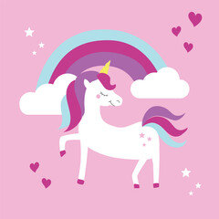 Cute Vector Unicorn Rainbow Stars Hearts Seamless Repeat Pattern