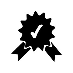 Rosette Stamp Icon Vector Design Template with checklist marks. Editable strokes.