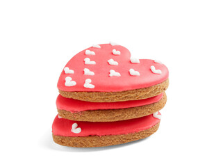 Red heart shaped cookies on white background. Valentine's Day celebration