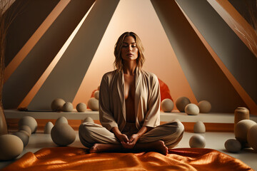 Young Woman in Mindful Retreat Meditation