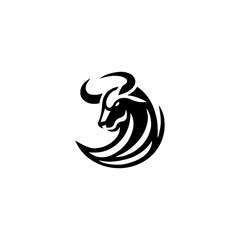 Naklejka premium Simple Vector Logo Bull Symbol Black and White on white