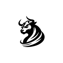 Simple Vector Logo Bull Symbol Black and White on white