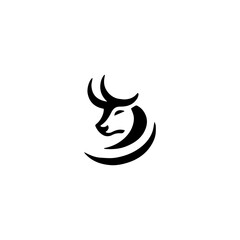 Simple Vector Logo Bull Symbol Black and White on white