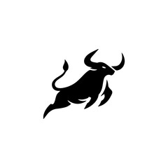 Simple Vector Logo Bull Symbol Black and White on white