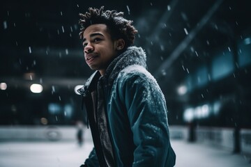 An African American excelling at ice skating, representing black excellence in sports and the arts. Generative AI
