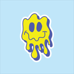 Squiggly Smiley Face Sticker Cartoon Retro Illustration