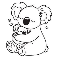 line art of Koala mom hug koala baby vector