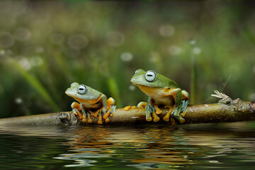 frog in the water