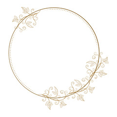 Vector round gold floral frame with ivy leaves decoration. Luxury wreath template for invitations and greeting cards.