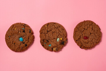 Cookies, Chocolate chip cookie isolated on pink background