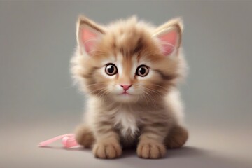 A fluffy doeeyed kitten with a tiny pink nose and a playful expression rendered in a whimsical