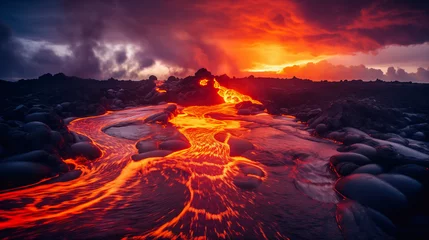 Fotobehang  Errupting Lava Flow © LadyAI