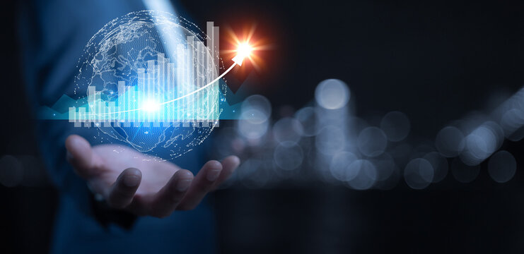 businessman planing and using holographic in the office workplace signing investment documents and money management with trading chart  financial plan to making and calculate passive incomes