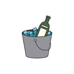 Bottle of wine in bucket with ice. Flat style vector illustration.