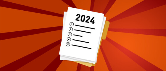 New year resolutions of 2024 check list target plan future goal note - obrazy, fototapety, plakaty