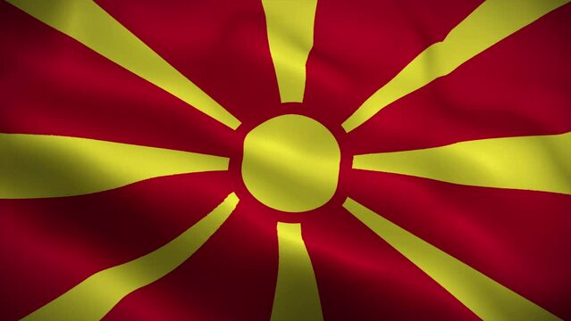 North Macedonia flag waving animation, perfect loop, official colors, 4K video