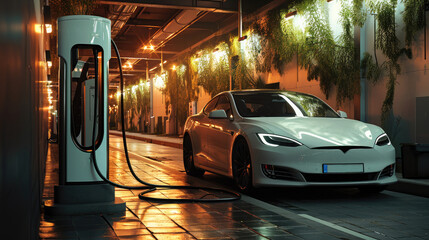 Car charging station. Generative AI.