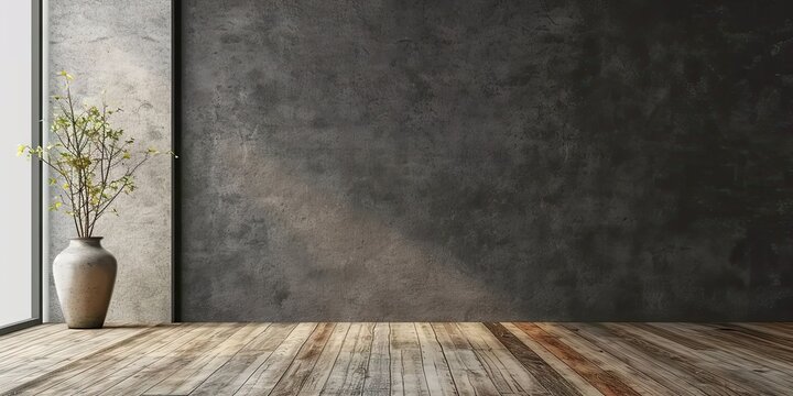 Explore timeless elegance of vintage loft. Abstract grunge and retro in empty room with concrete walls and rustic wooden elements and clean modern design