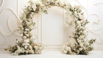 Elegant floral studio wedding backdrop decoration. Generative Ai